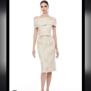 Frascara 4351 Floral Metallic Cloqué Off-the-Shoulder Tapestry Dress Size: 16